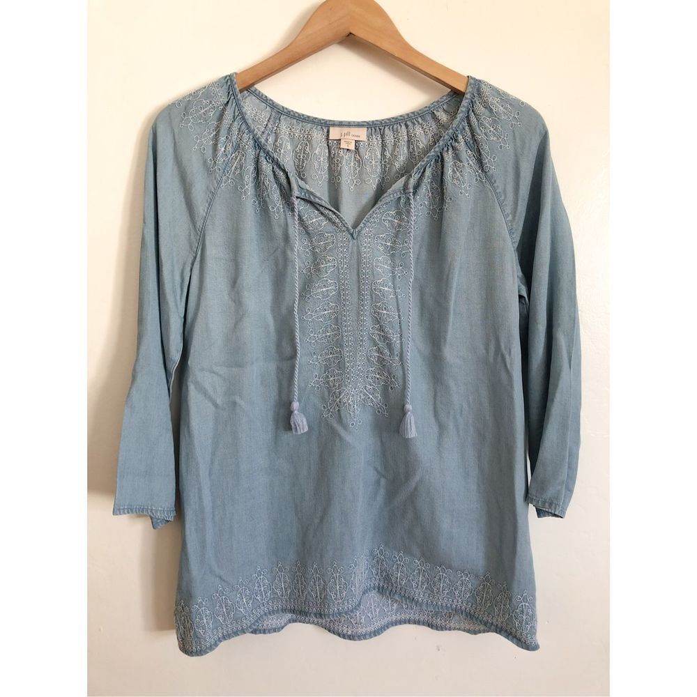 J Jill denim embroidered peasant top size small